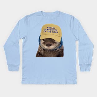 Proud Supporter Of The Gays - Funny Otter Joke Meme Kids Long Sleeve T-Shirt